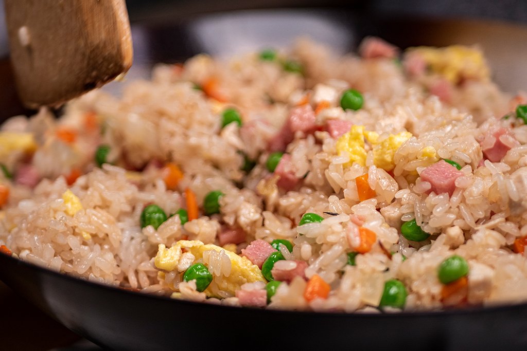 stirring fried rice