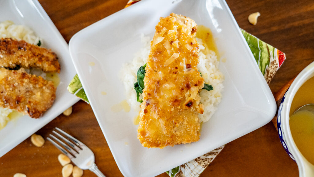 Crispy macadamia nut crusted mahi mahi